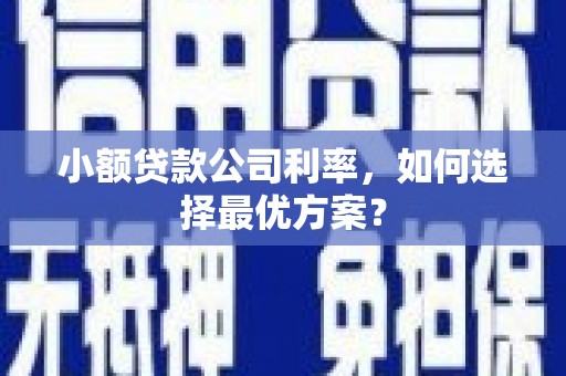 绛县小额贷款公司利率，如何选择最优方案？